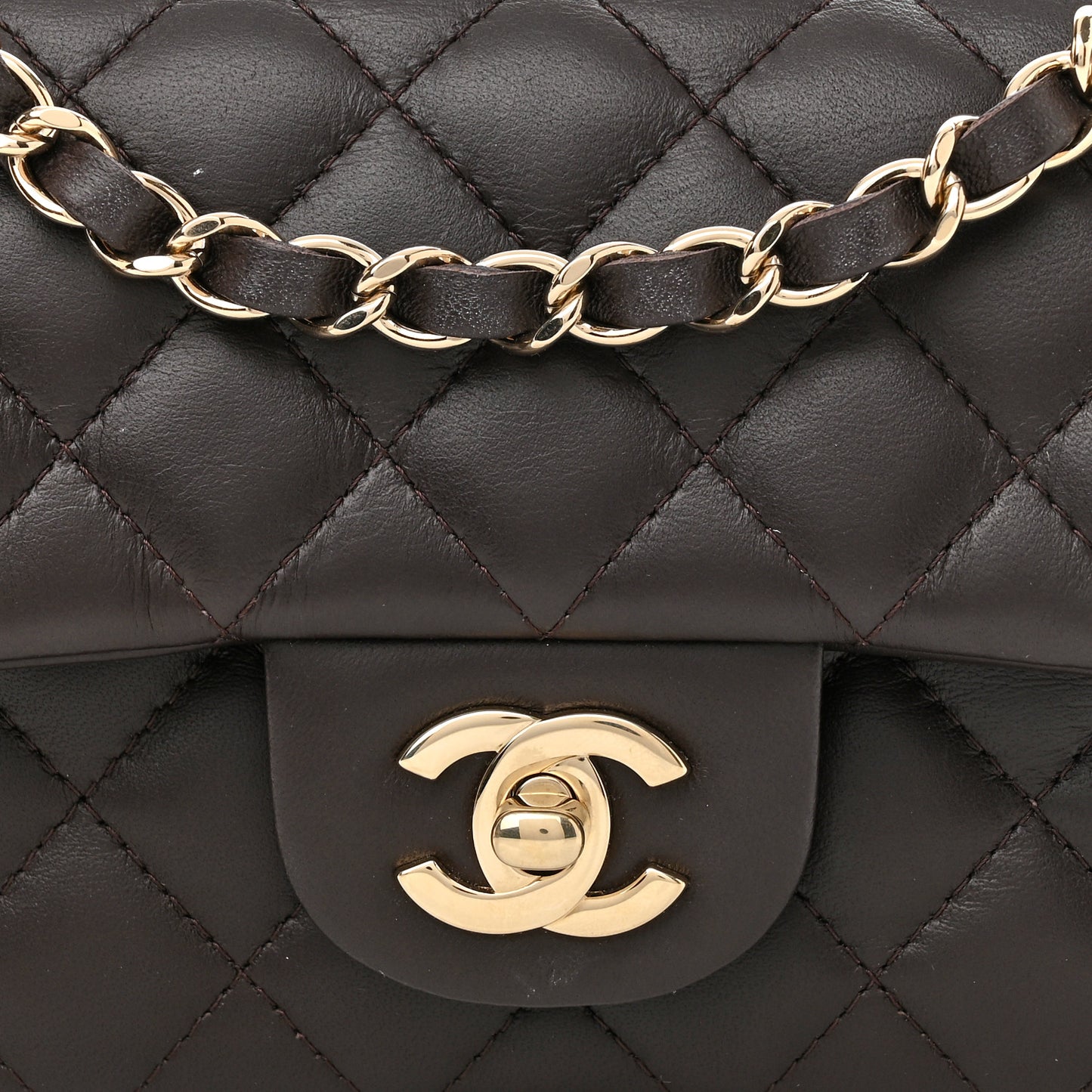 Lambskin Quilted Mini Rectangular Flap Dark Brown