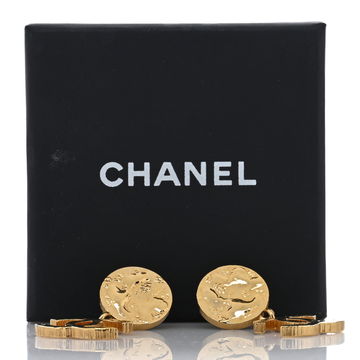 Metal Disc CC Drop Earrings Gold