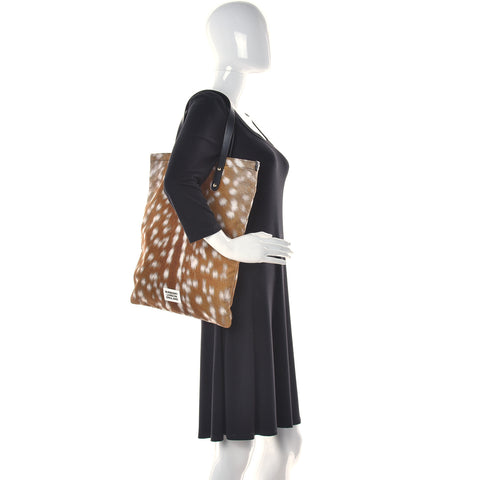 Nylon Deer Print Flat Tote Bag Black Brown