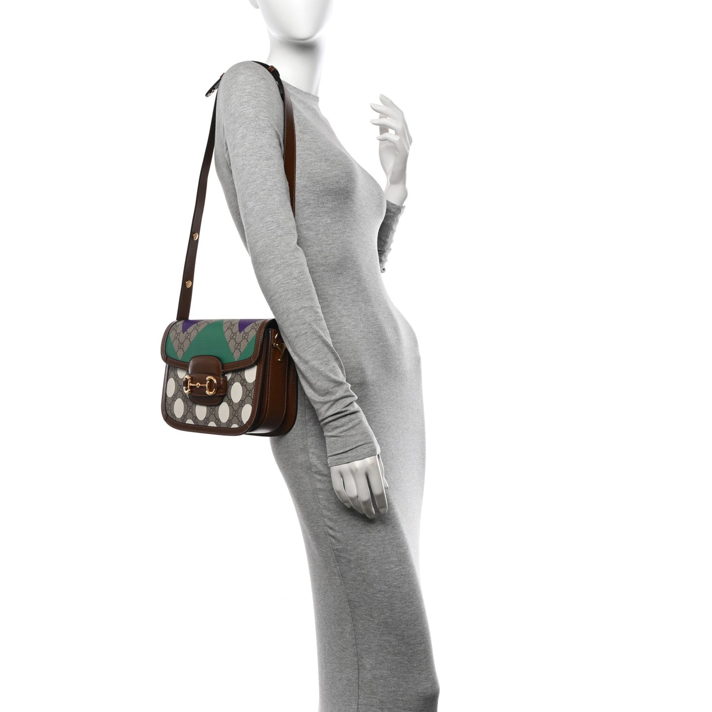 GG Supreme Monogram Geometric Horsebit 1955 Shoulder Bag Beige Multicolor Brown Sugar