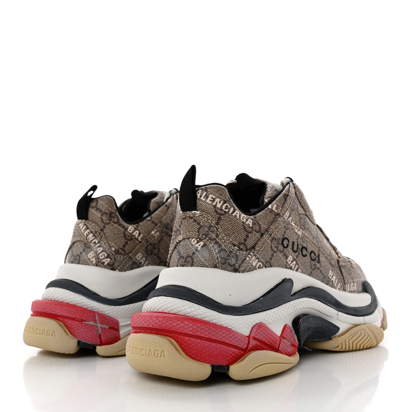 X GUCCI GG Supreme Monogram Allover Logo Womens Triple S Sneakers 37 Beige Ebony Mystic White
