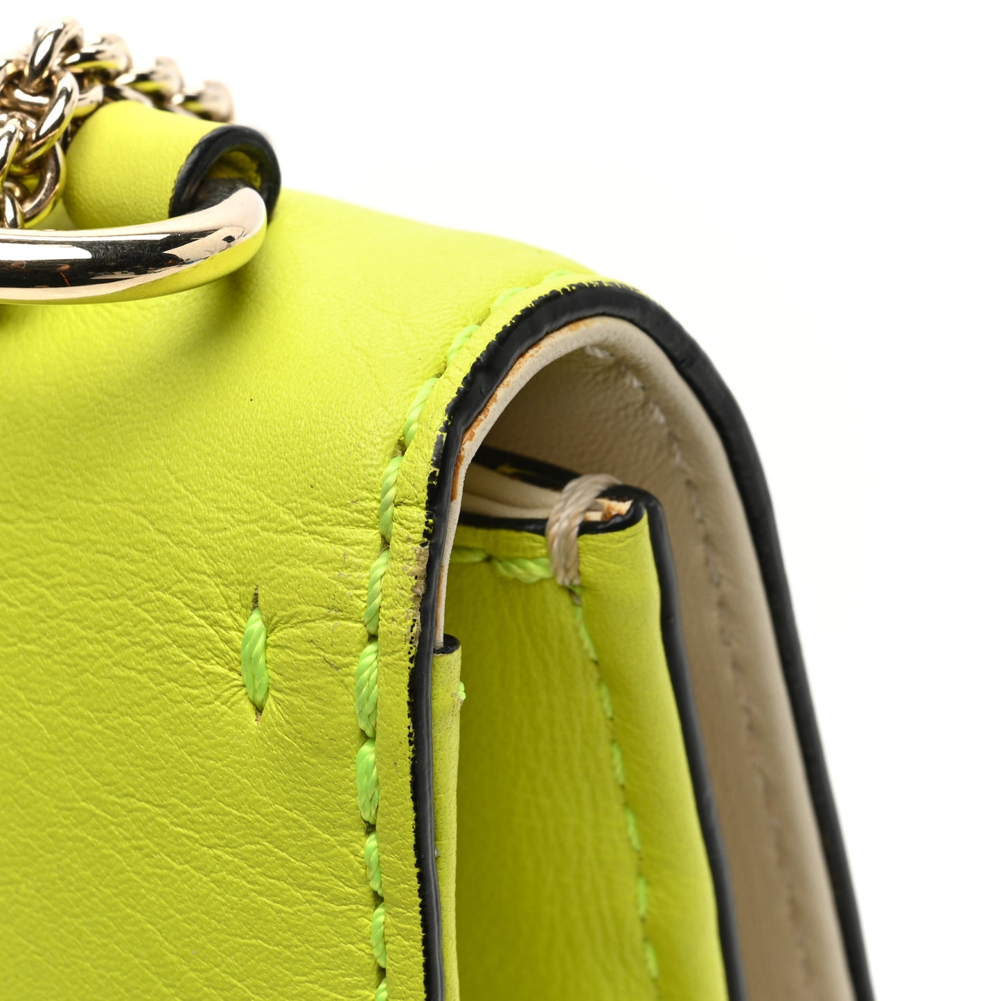 Vitello Medium Glam Lock Rockstud Flap Yellow Fluo Light Ivory