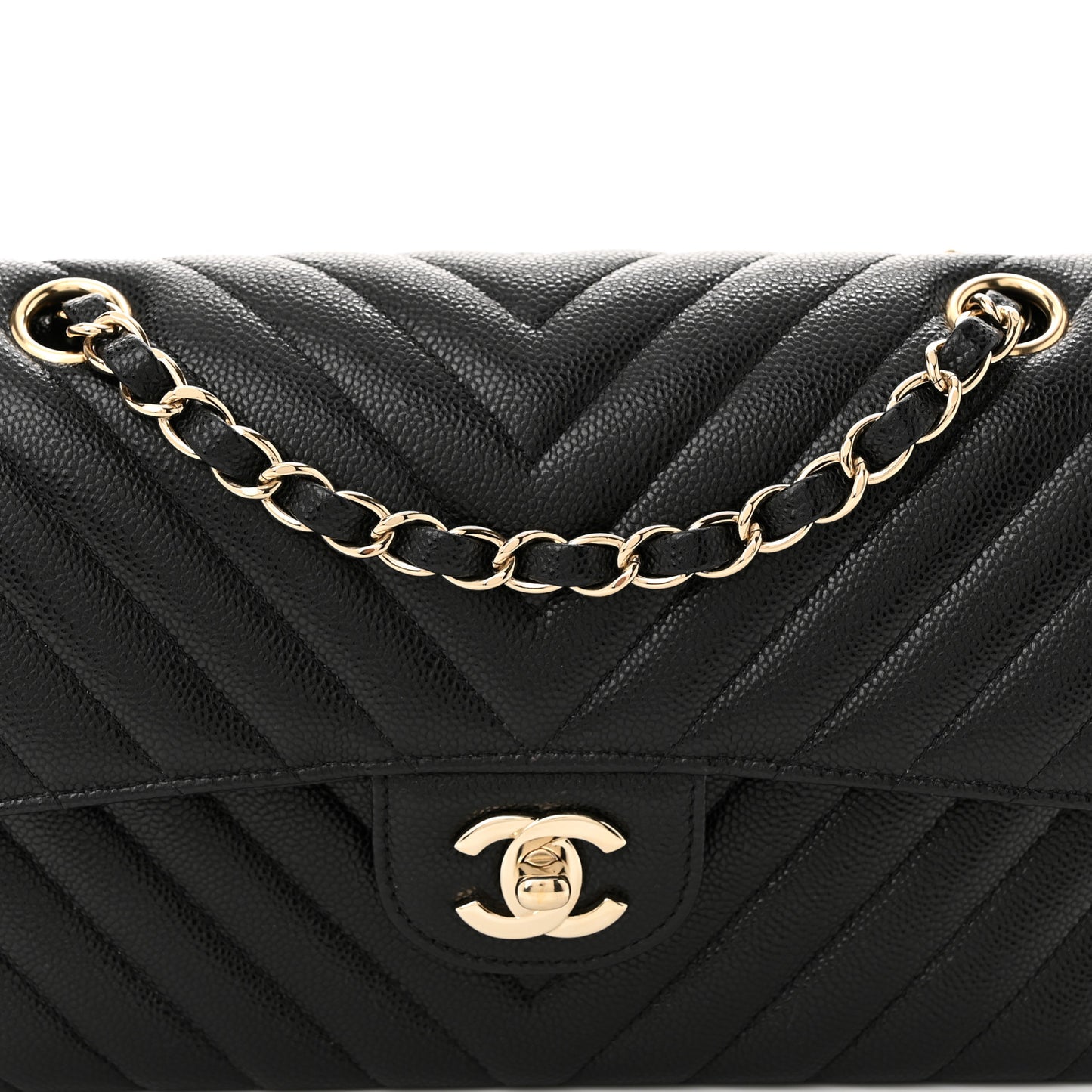 Caviar Chevron Quilted Small Double Flap Black