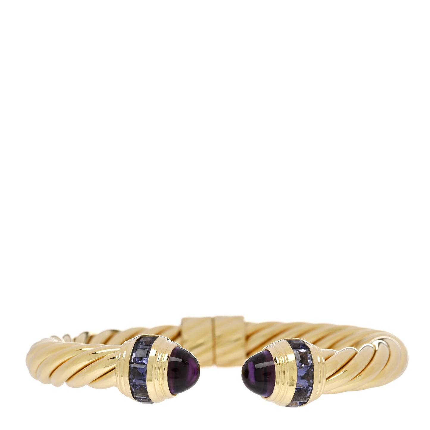 18K Yellow Gold Amethyst Iolite 8mm Cable Classics Hinged Bracelet