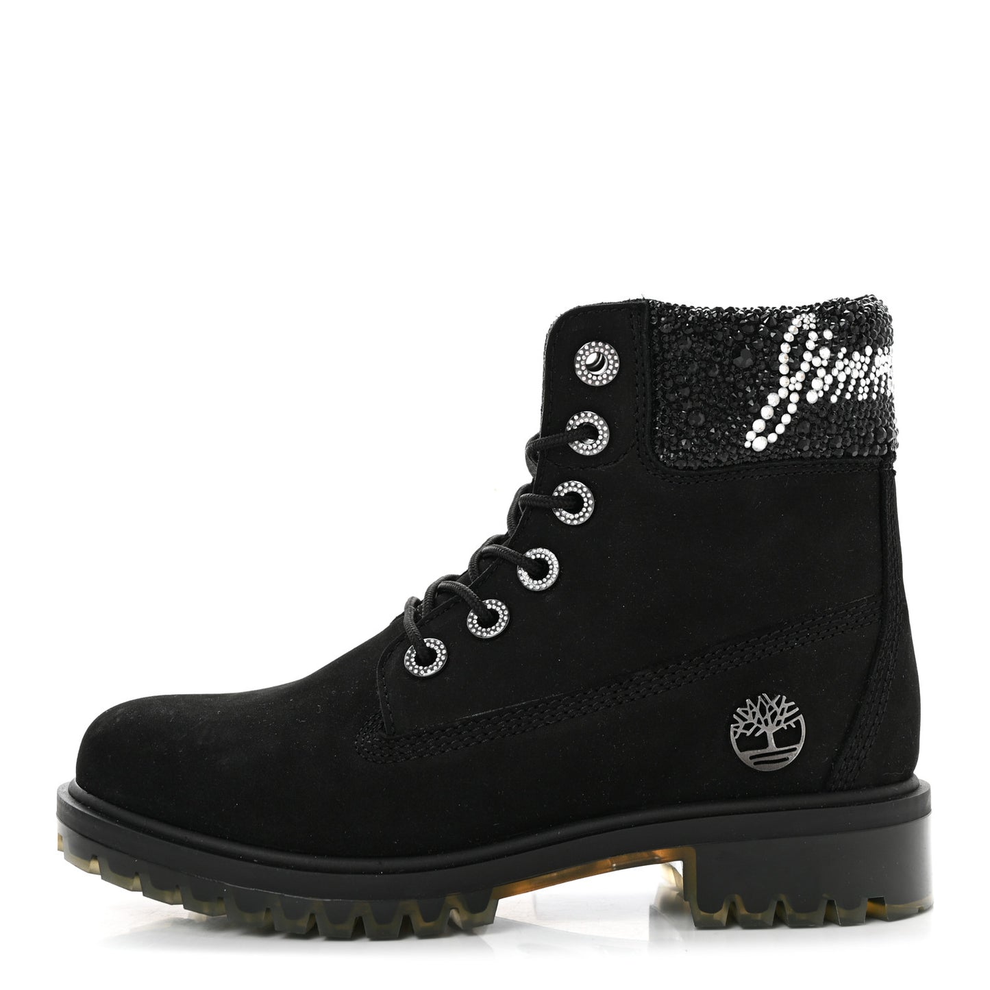 X TIMBERLAND Nubuck Swarovski Crystal Womens Ankle Boots 7 Black