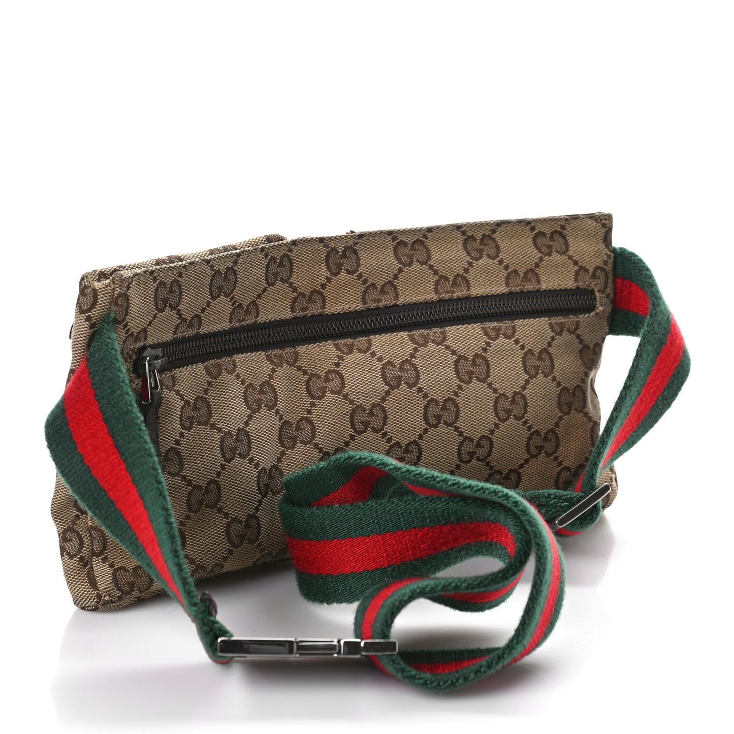 GG Monogram Web Double Pocket Belt Bag Dark Brown