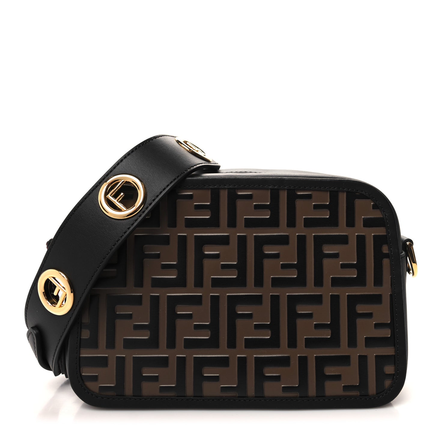 Vitello Century F is Fendi Bi-Color FF 1974 Embossed Camera Case Maya Black