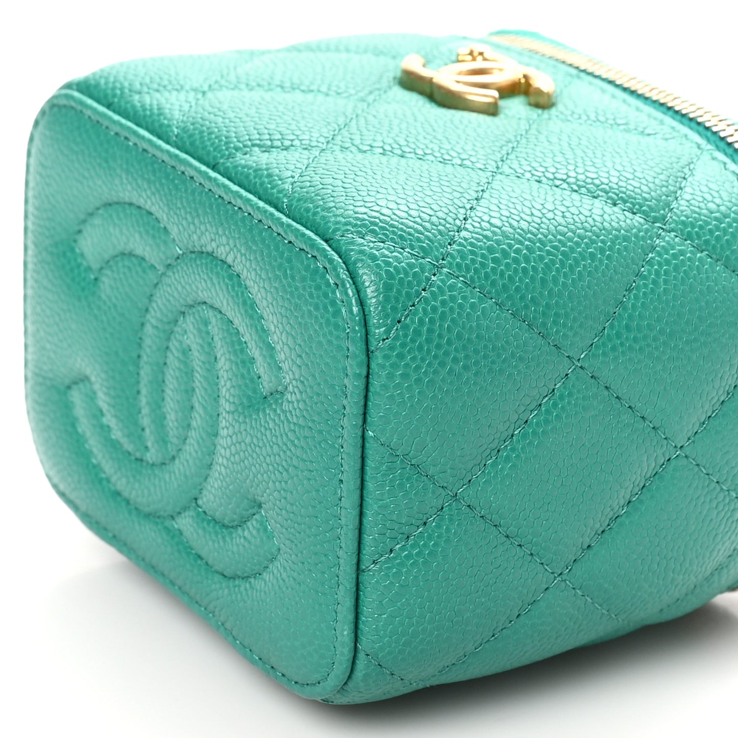 Caviar Quilted Sweetheart Mini Vanity Case Green