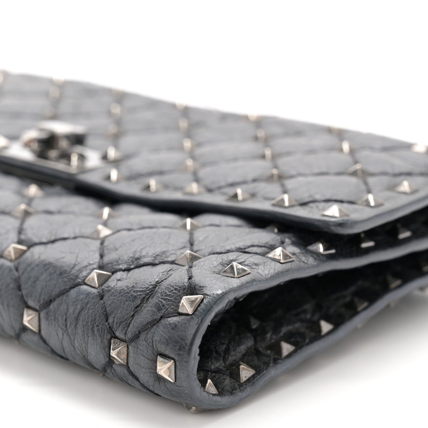 Craquele Nappa Rockstud Spike Wallet on Chain Black