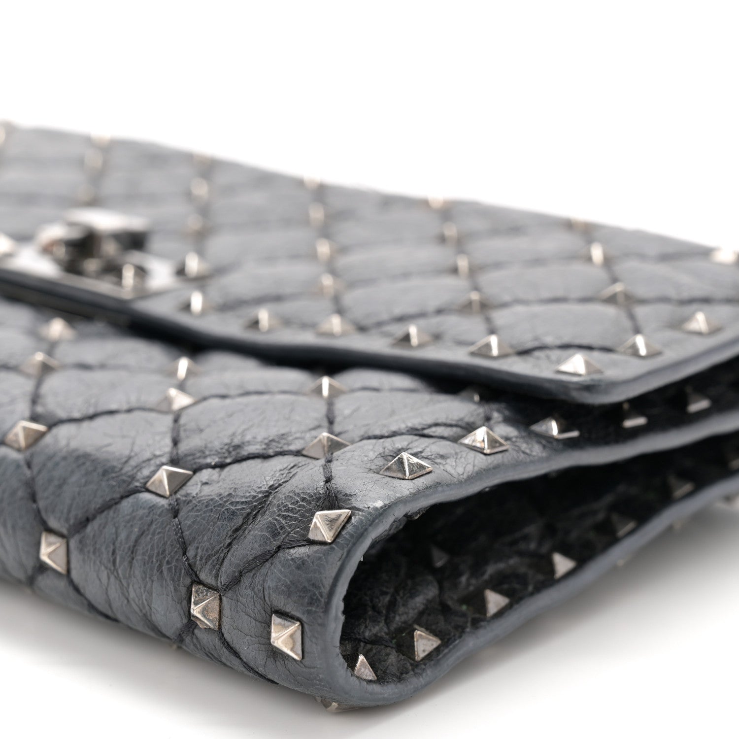 Valentino Garavani Craquele Nappa Rockstud Spike Wallet on Chain Black 9 of 12