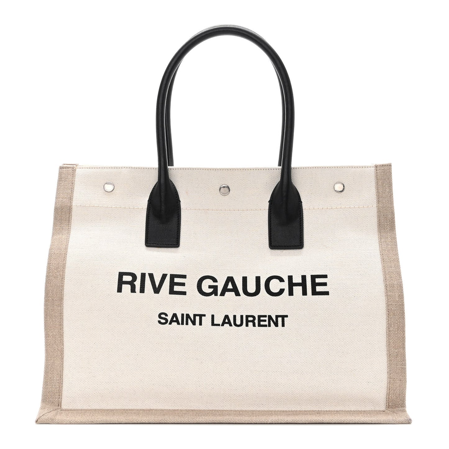 Linen Calfskin Small Rive Gauche Tote Greggio Natural