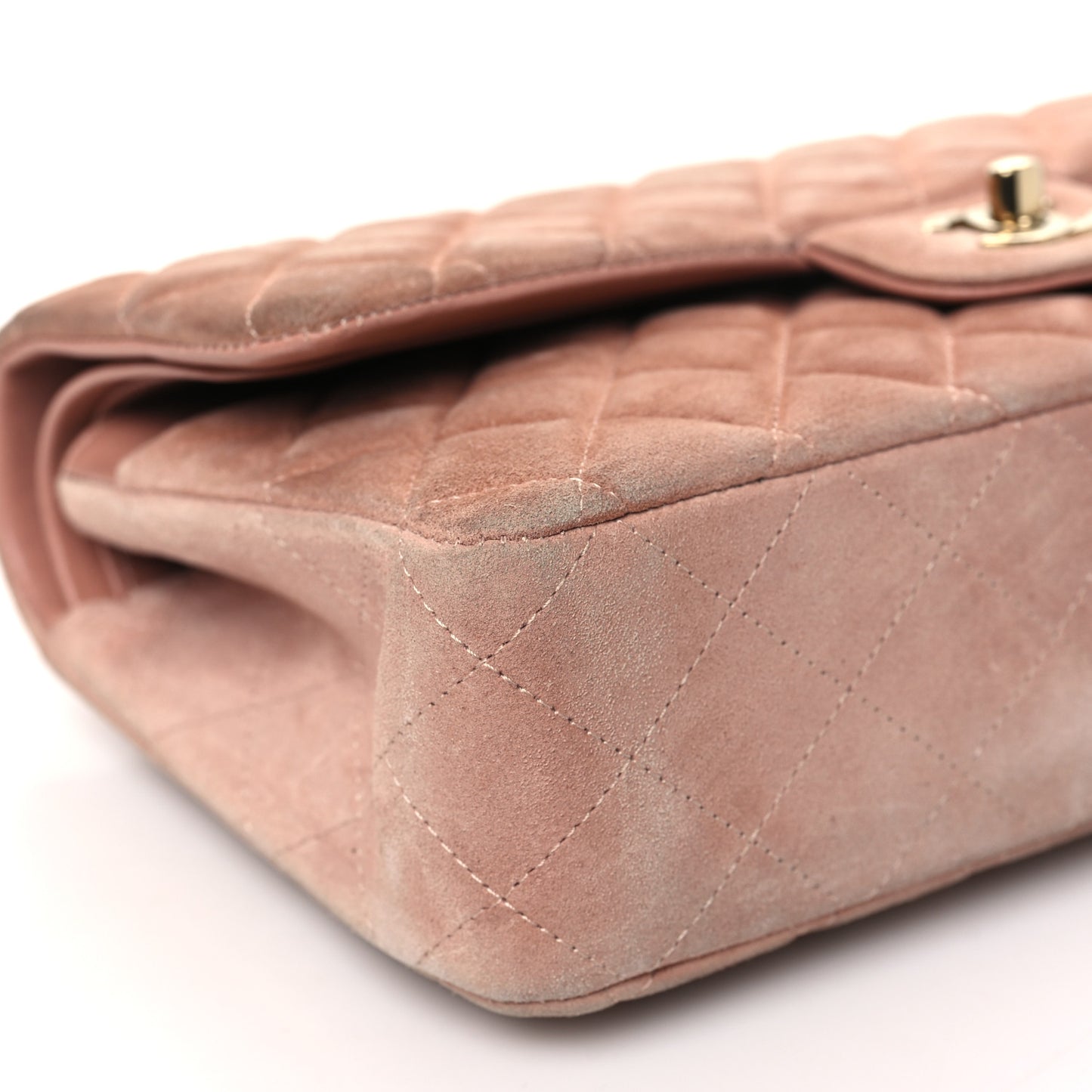 Suede Quilted Medium Double Flap Light Pink