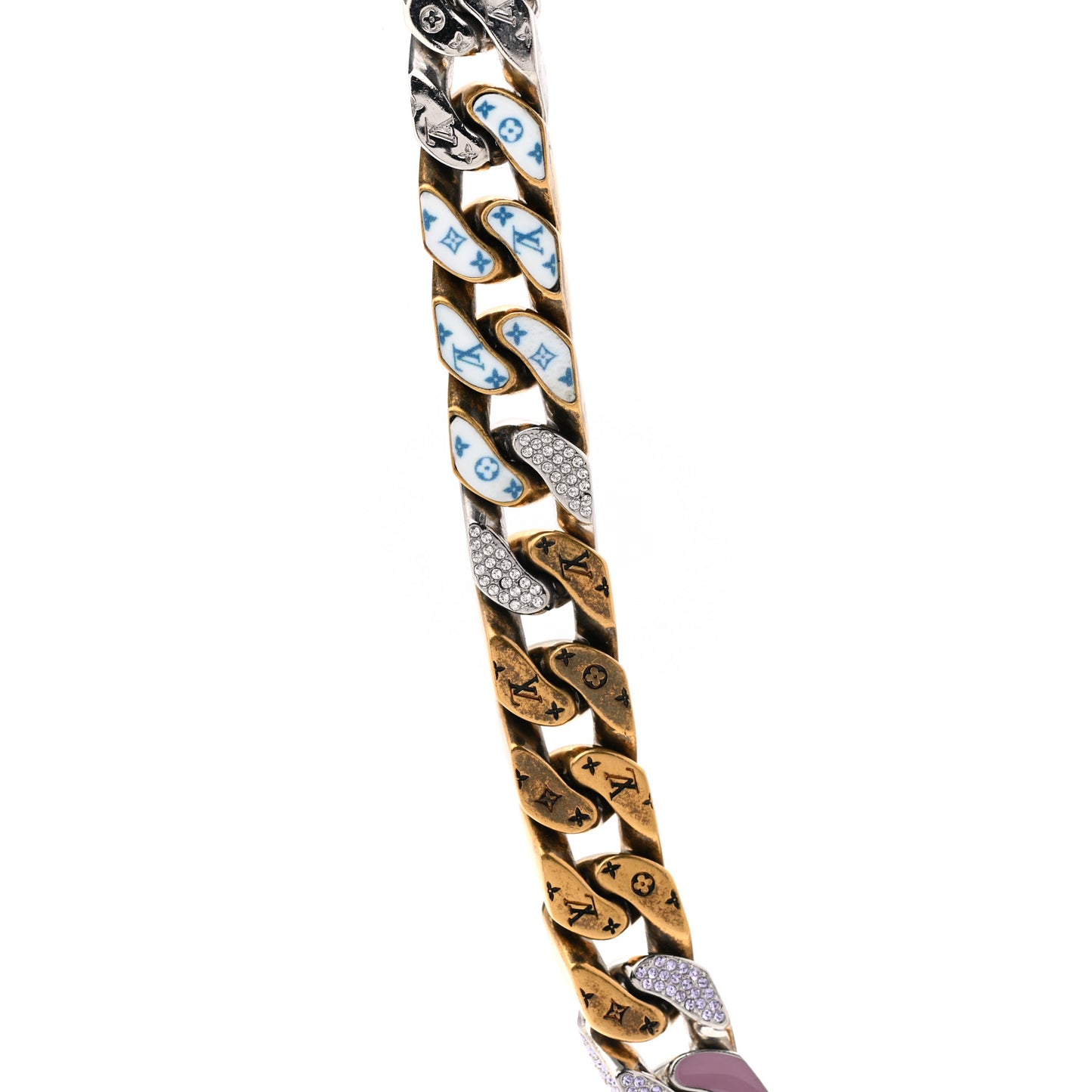 Metal Enamel Crystal Soapy Chain Necklace Silver Gold