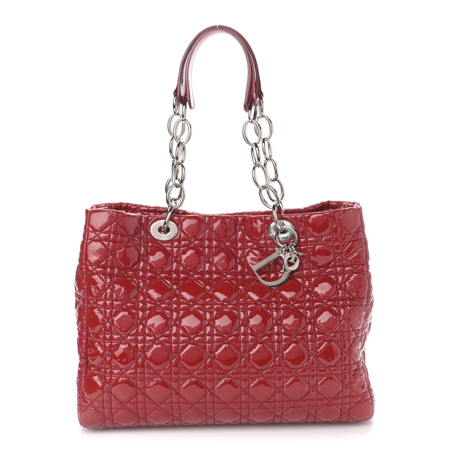 Patent Cannage Large Dior Soft Shopping Tote Red