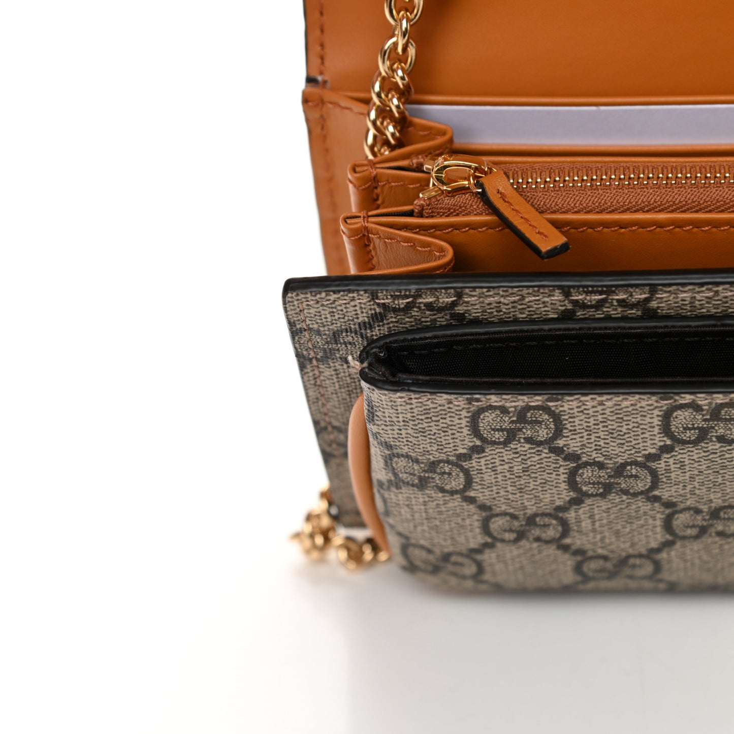 GG Supreme Monogram Calfskin Padlock Chain Wallet Beige Mystic White Sun Oil