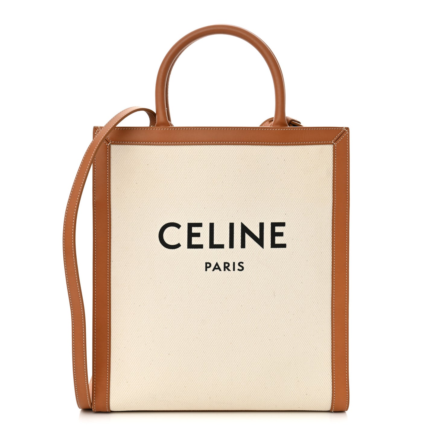 Canvas Calfskin Logo Print Small Vertical Cabas Natural Tan