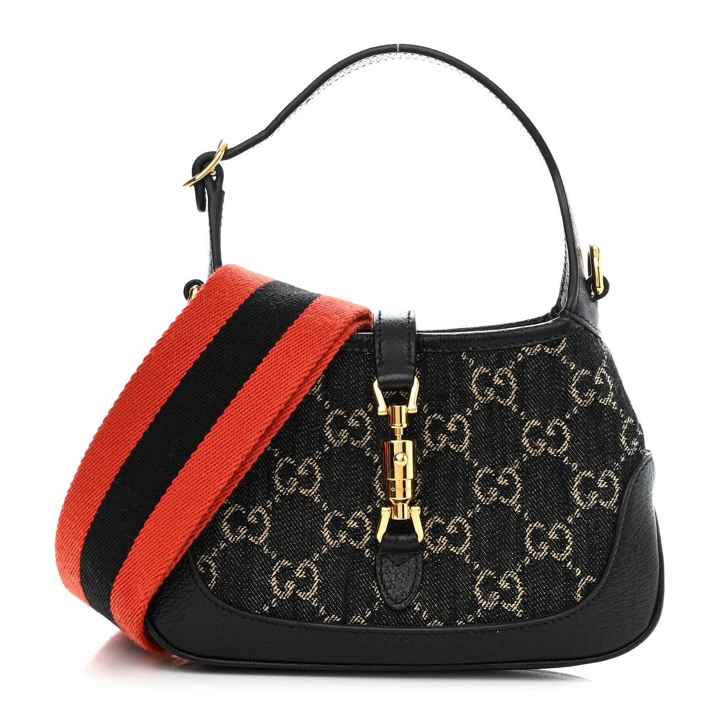 Jacquard Black Denim GG Monogram Textured Dollar Calfskin Mini Jackie 1961 Hobo Black Ivory