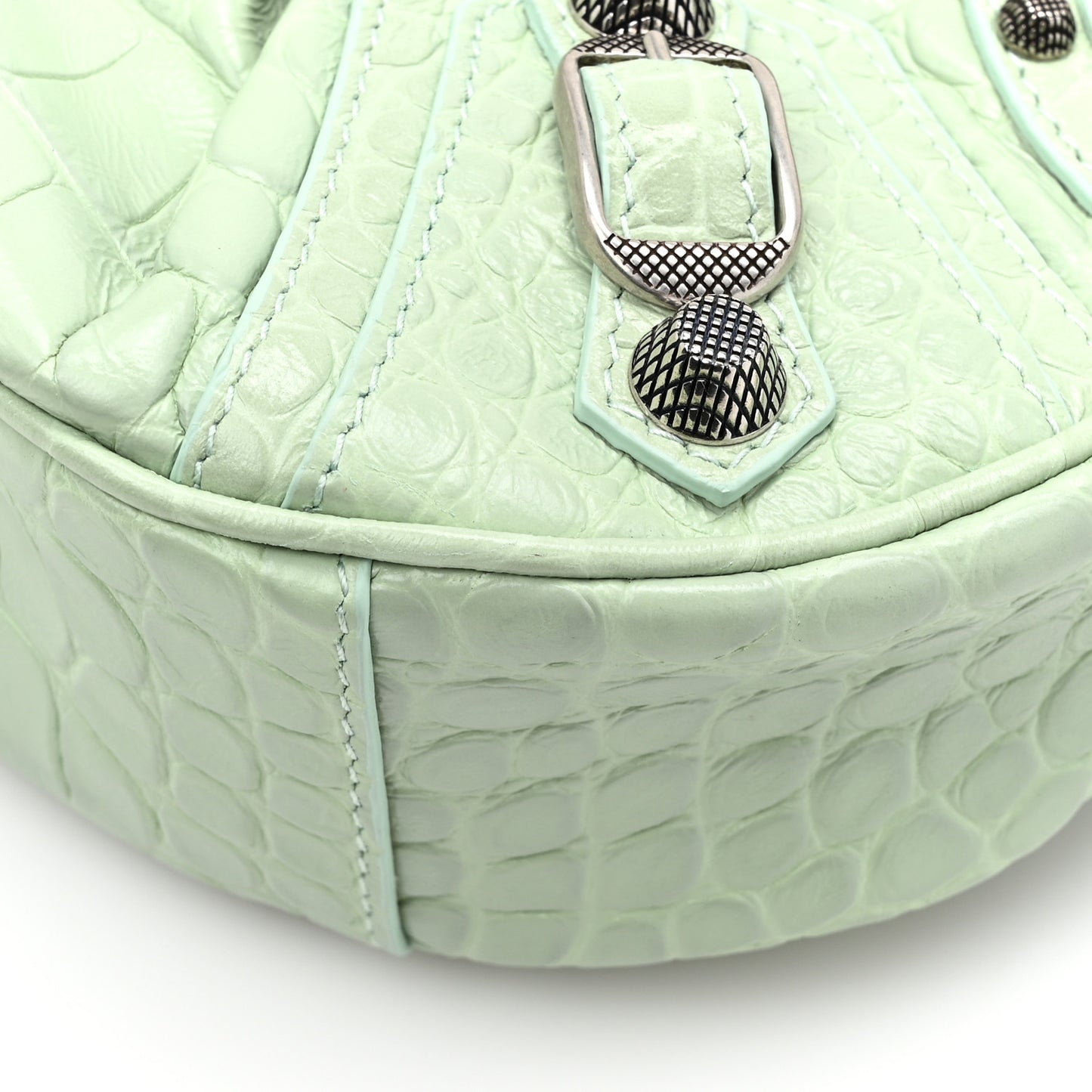 Extra Supple Calfskin Crocodile Embossed Le Cagole Shoulder Bag XS Light Green