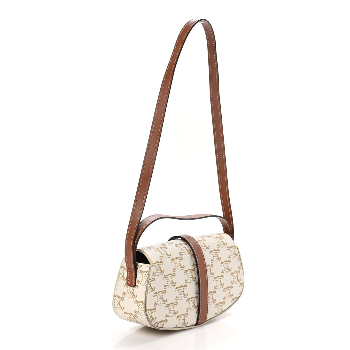 Triomphe Canvas Calfskin Tabou Clutch on Strap White Tan