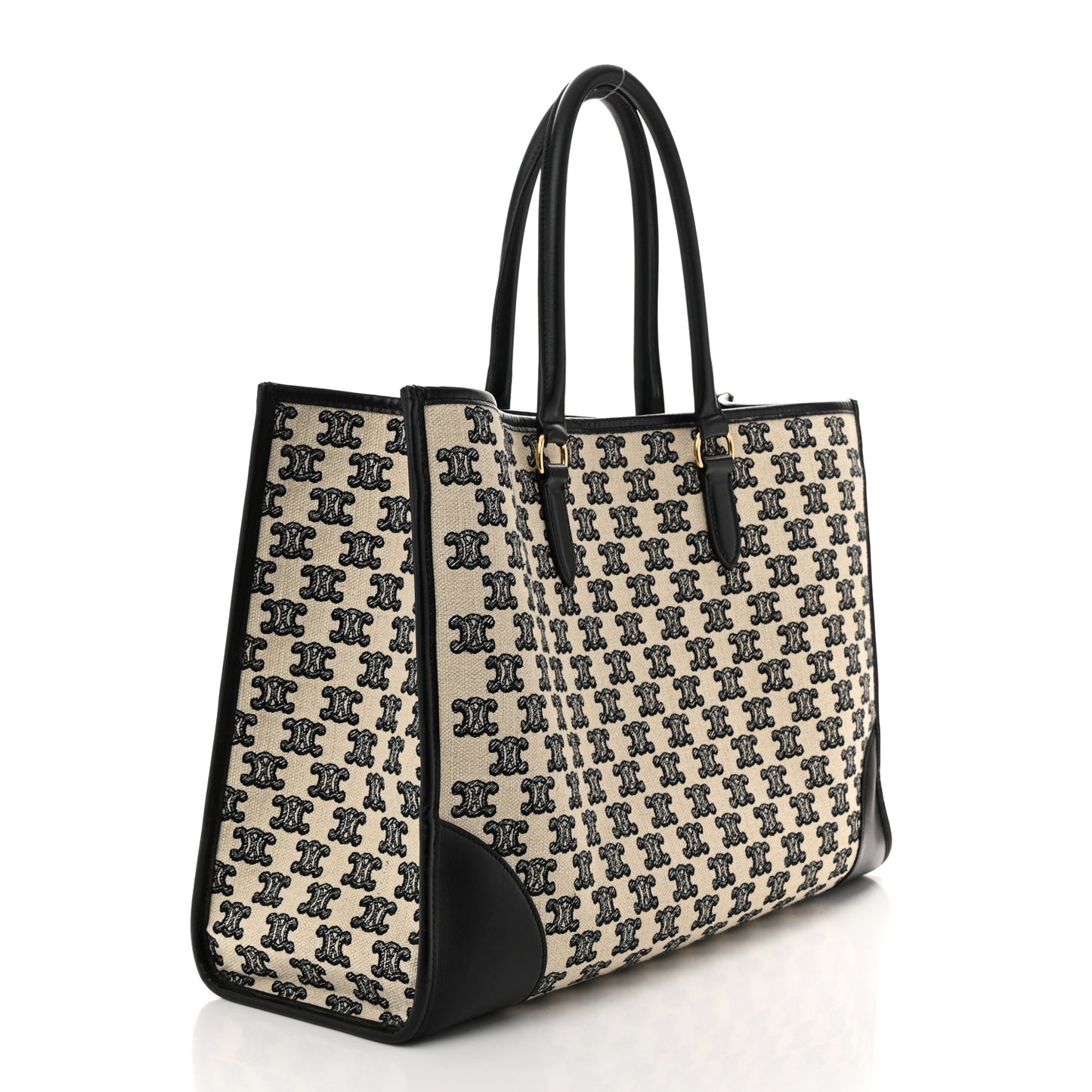 Canvas Calfskin Triomphe Embroidered Horizontal Cabas Black