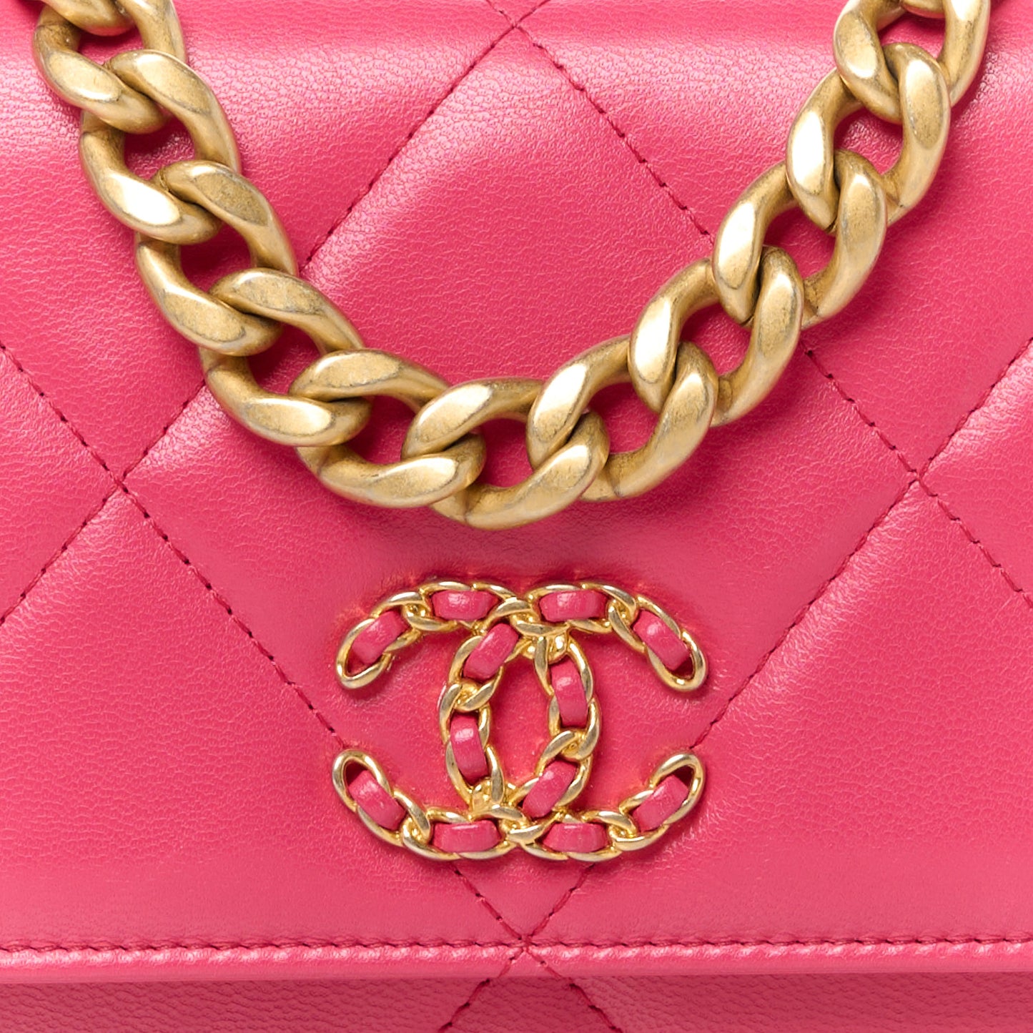 Lambskin Quilted Chanel 19 Wallet On Chain WOC Dark Pink