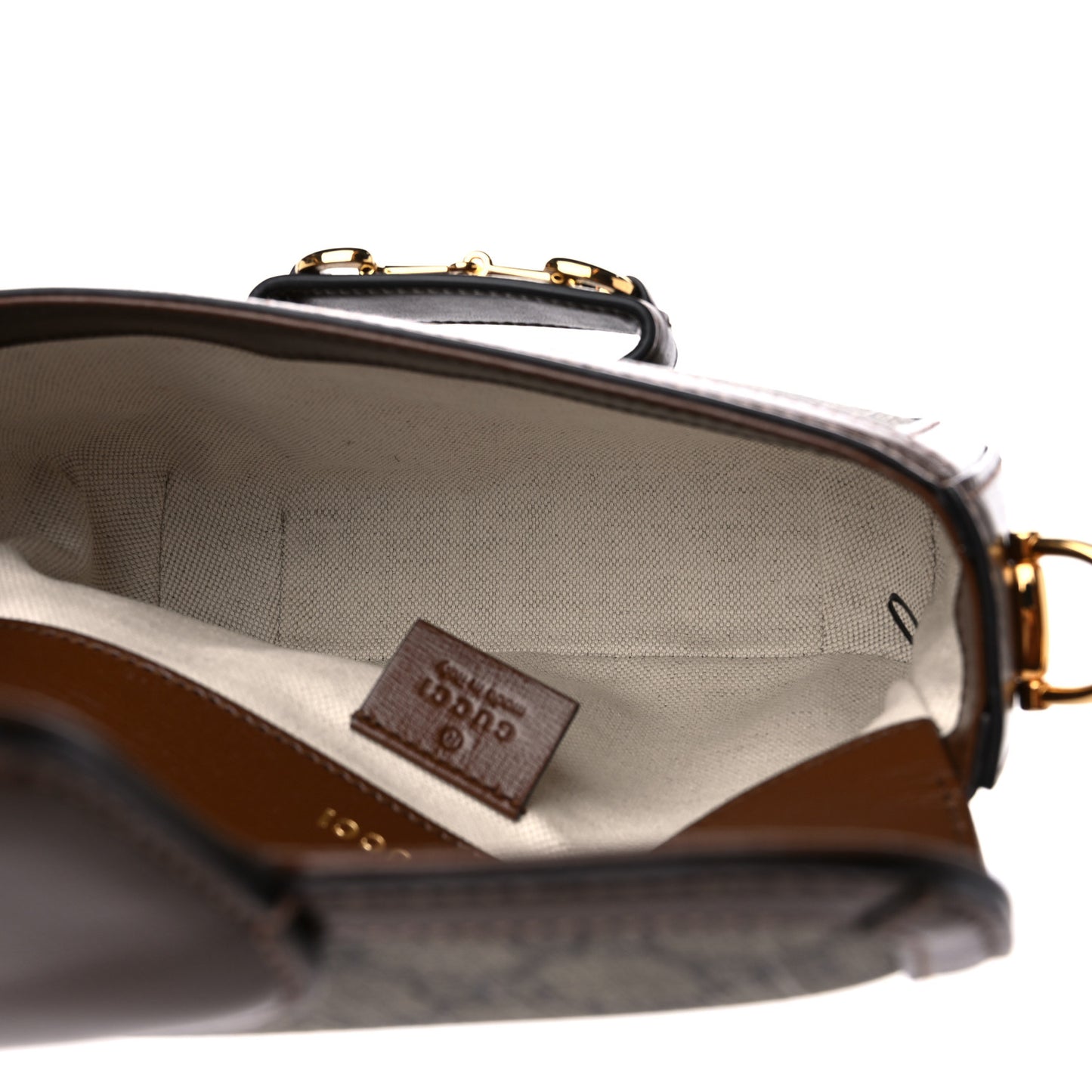 GG Supreme Monogram Web Mini Horsebit 1955 Shoulder Bag Beige Brown Sugar