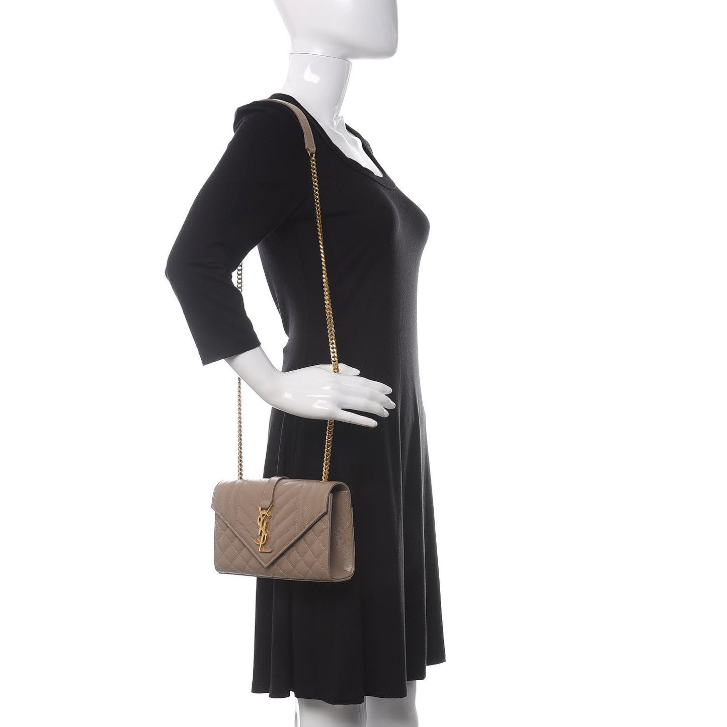 Grain De Poudre Textured Mixed Matelasse Triquilt Small Monogram Satchel Dark Beige