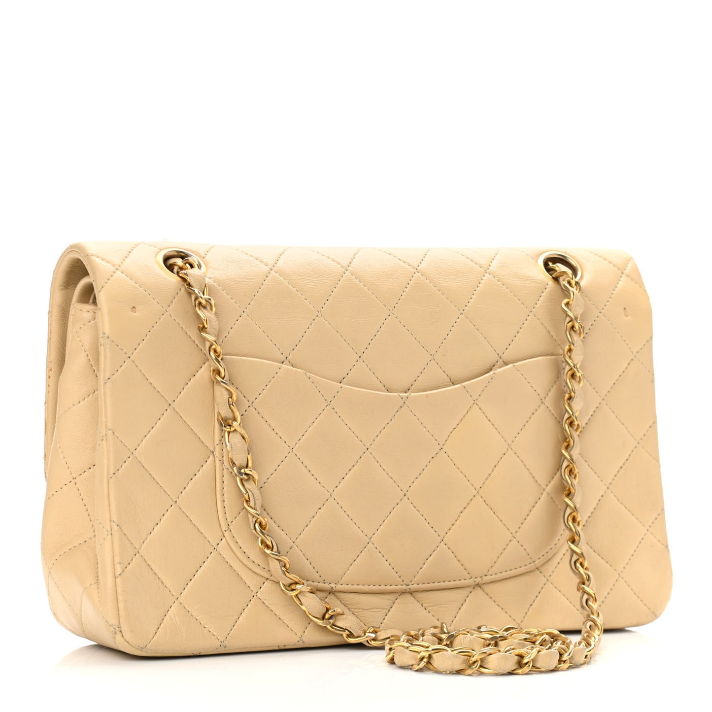 Lambskin Quilted Medium Double Flap Beige