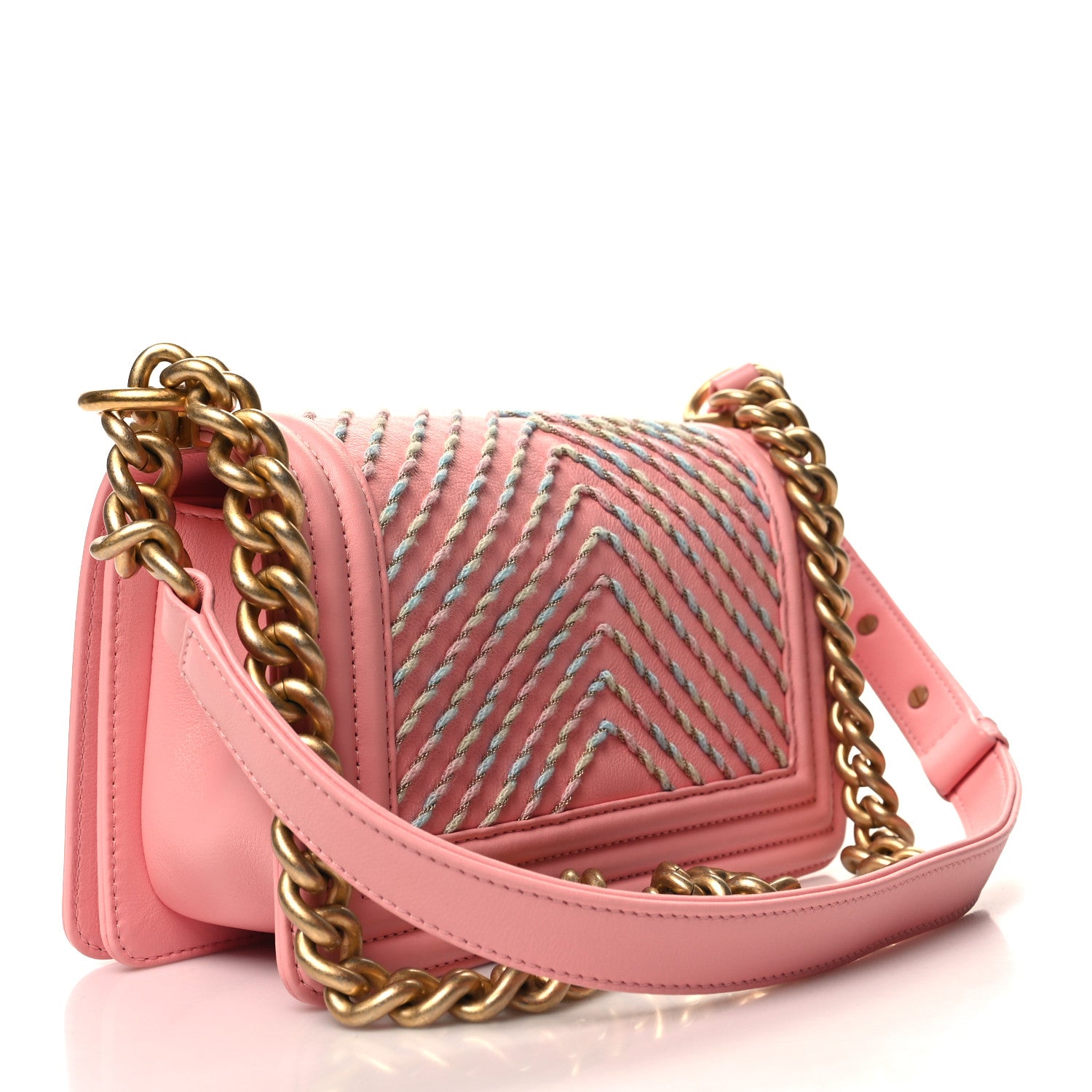 Chanel Calfskin Chevron Embroidered Small Boy By The Sea Flap Pink 3 of 11