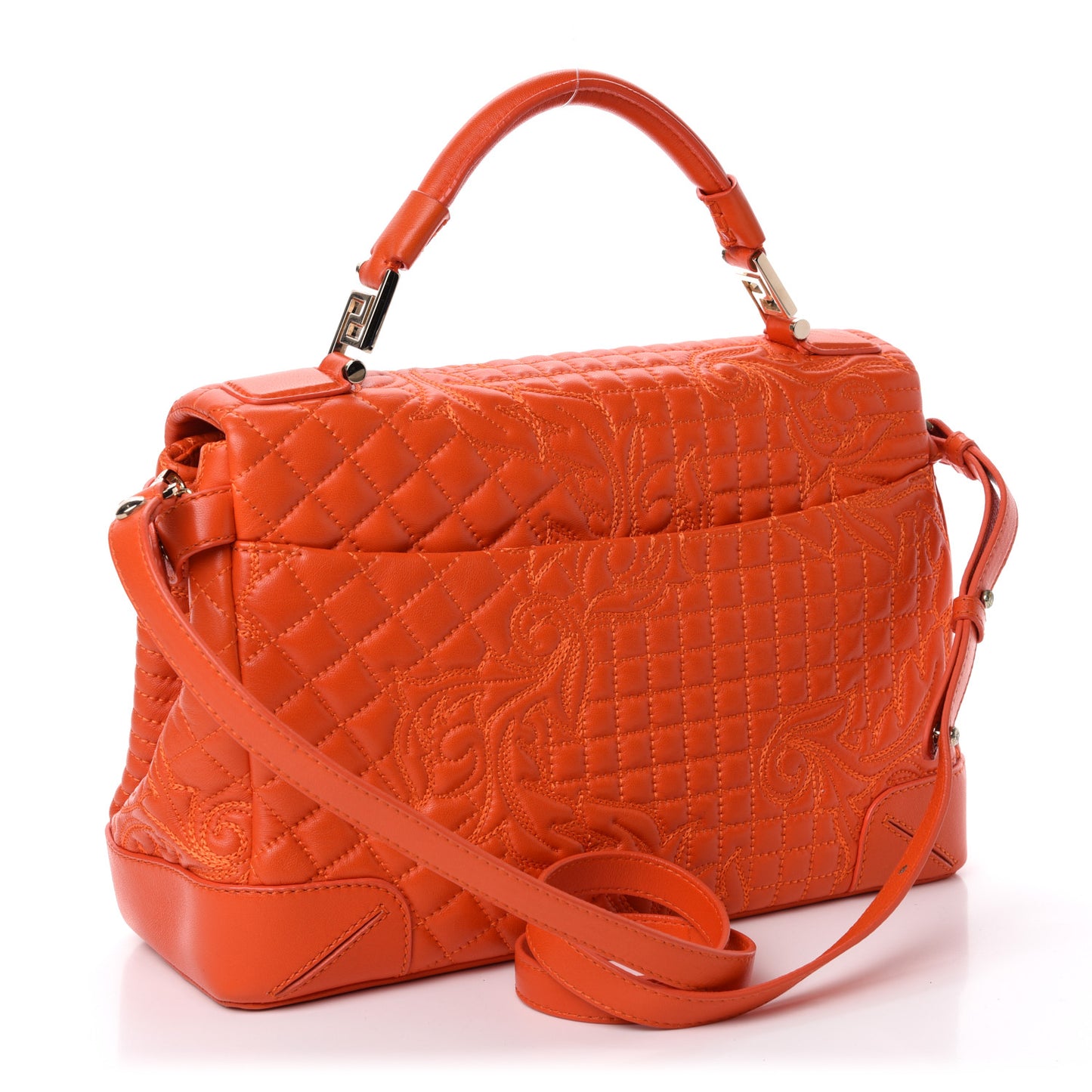 Barocco Quilted Nappa Altea Vanitas Satchel Orange