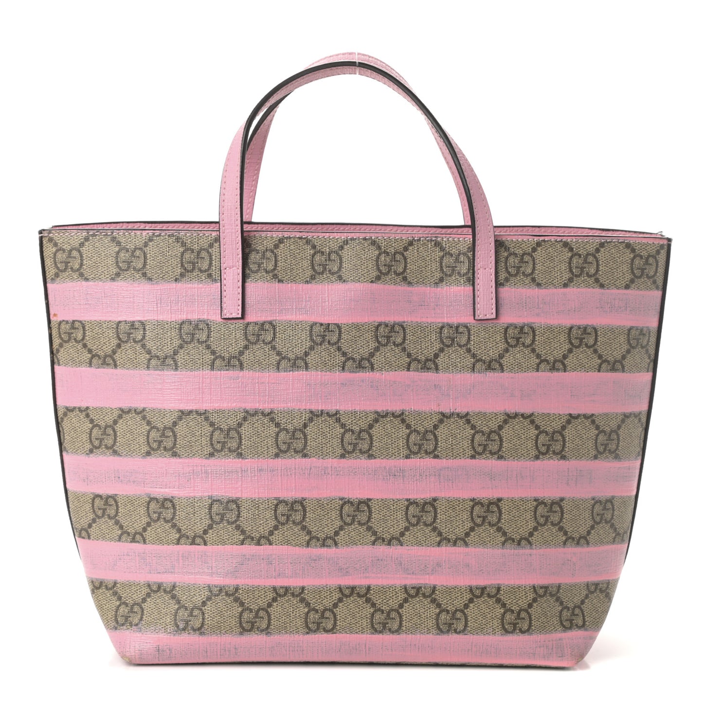 GG Supreme Monogram Striped Childrens Tote Beige Ebony Pink