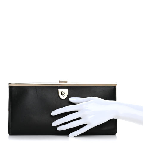 Calfskin Metal Frame Clutch Black