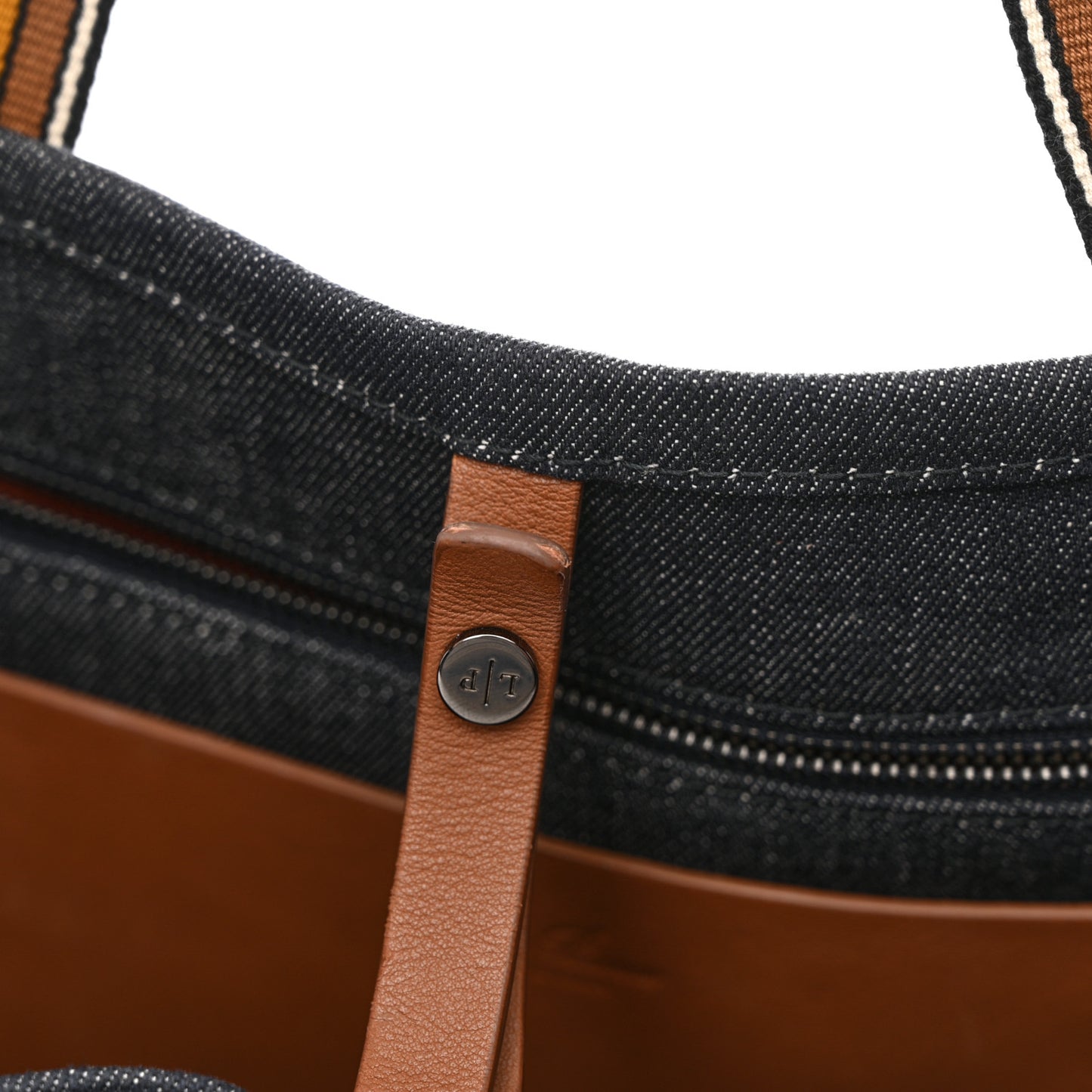 Denim Cotton Canvas The Suitcase Stripe Tote Blue