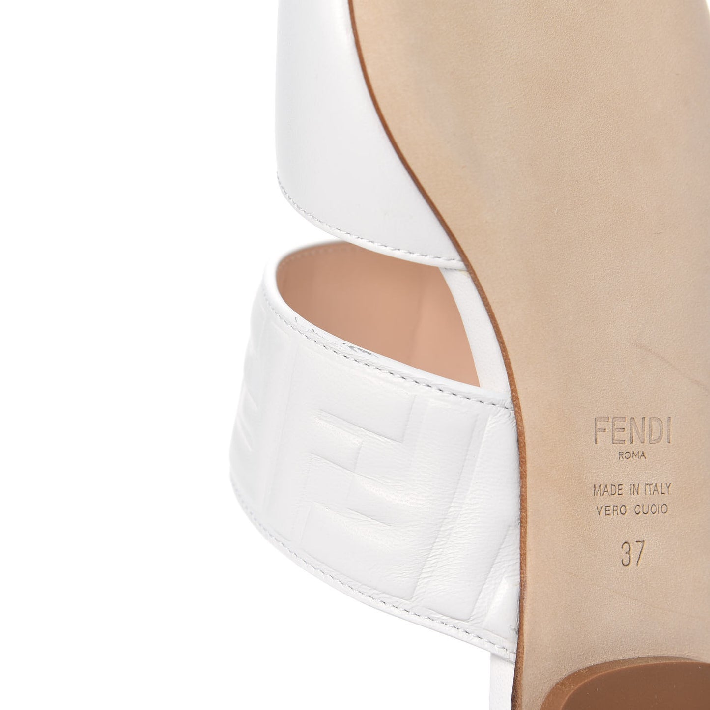 Vitello FF Embossed Buckle Flat Mules 37 Snow