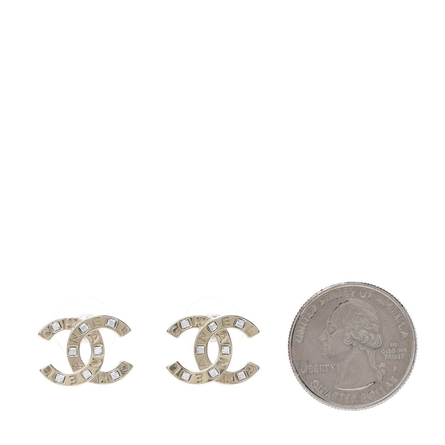 Crystal Metal CC Paris Button Stud Earrings Gold