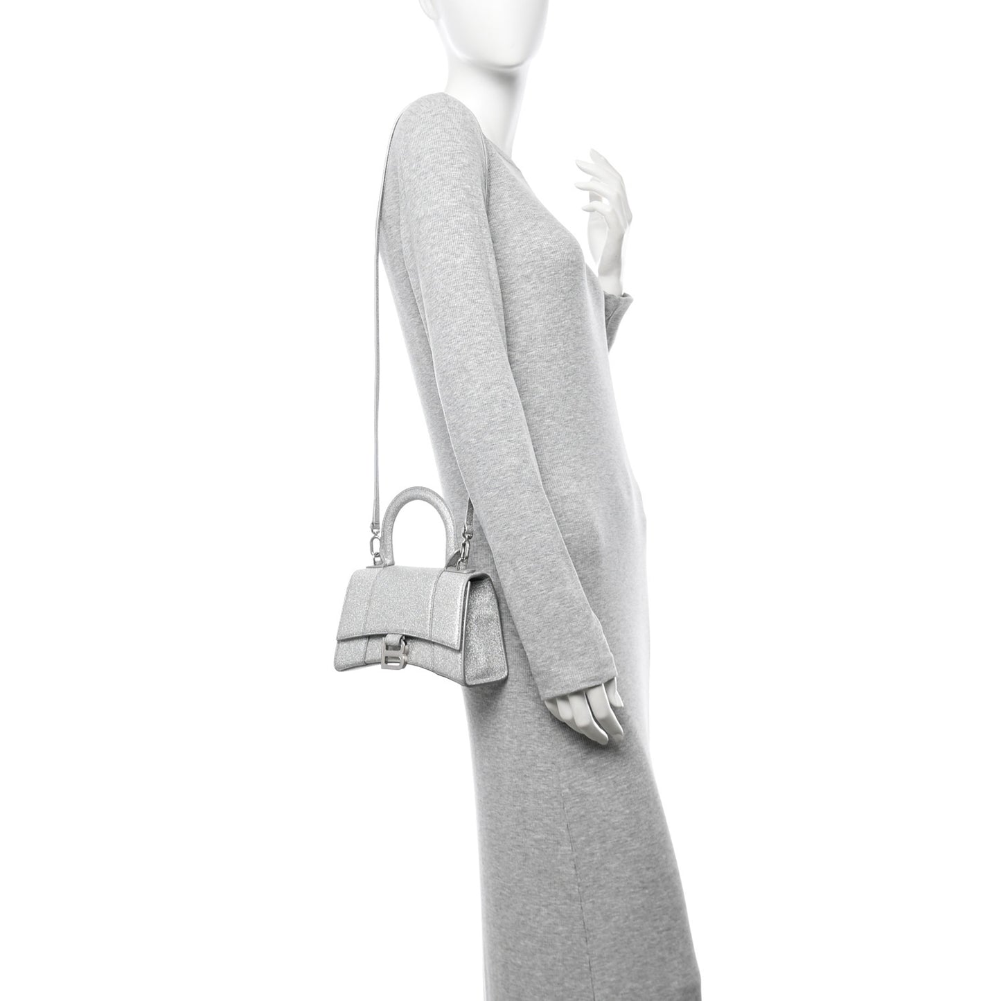 Glitter Fabric Hourglass Top Handle Bag XS Grey