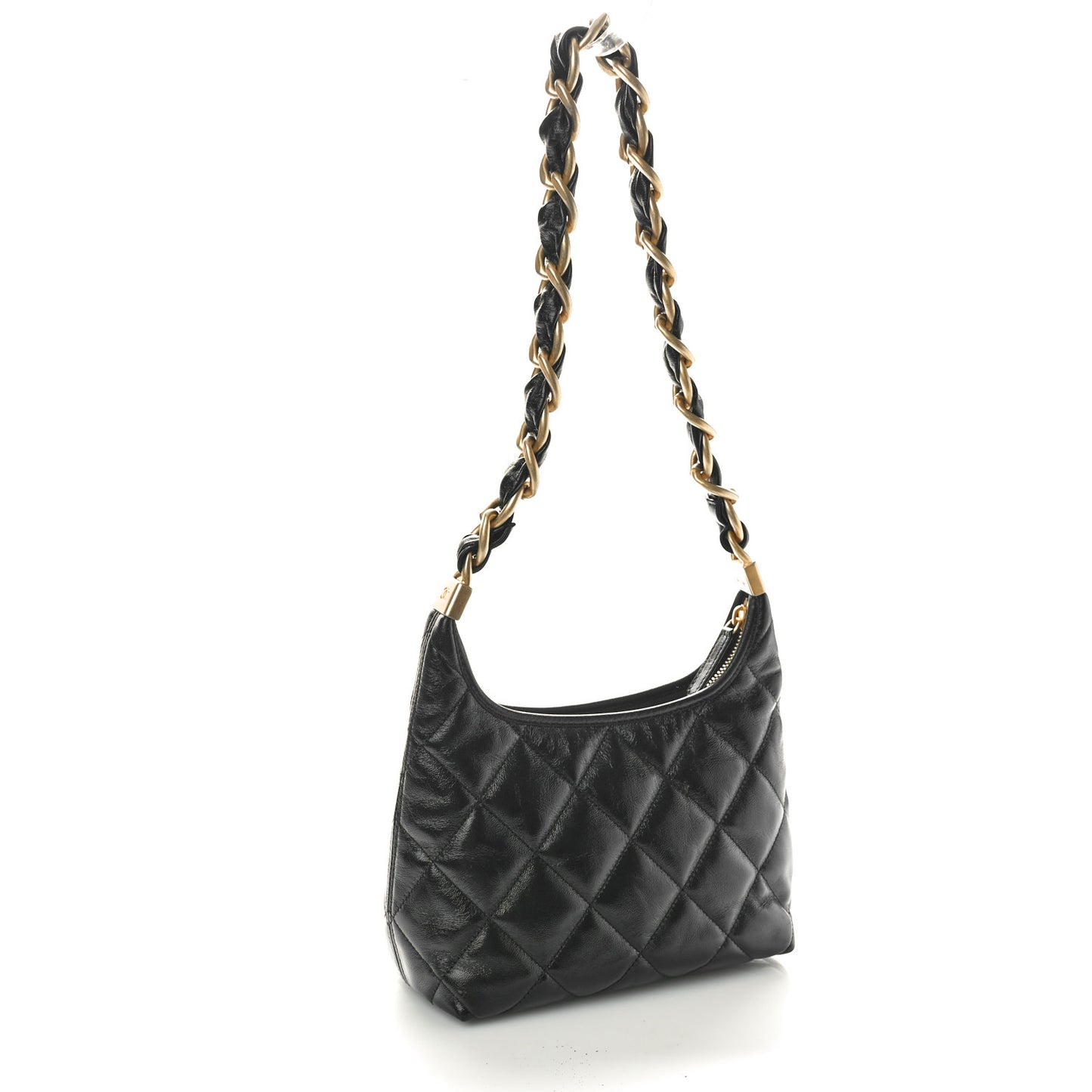 Shiny Crumpled Lambskin Quilted Small CC Funky Town Hobo Black