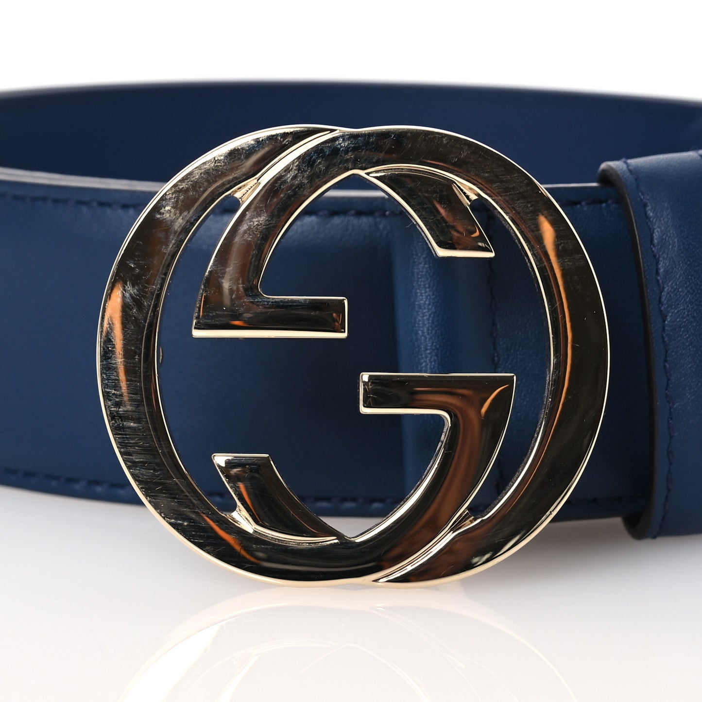 Moon Calfskin Interlocking G 37mm Belt 90 36 Cobalt Blue