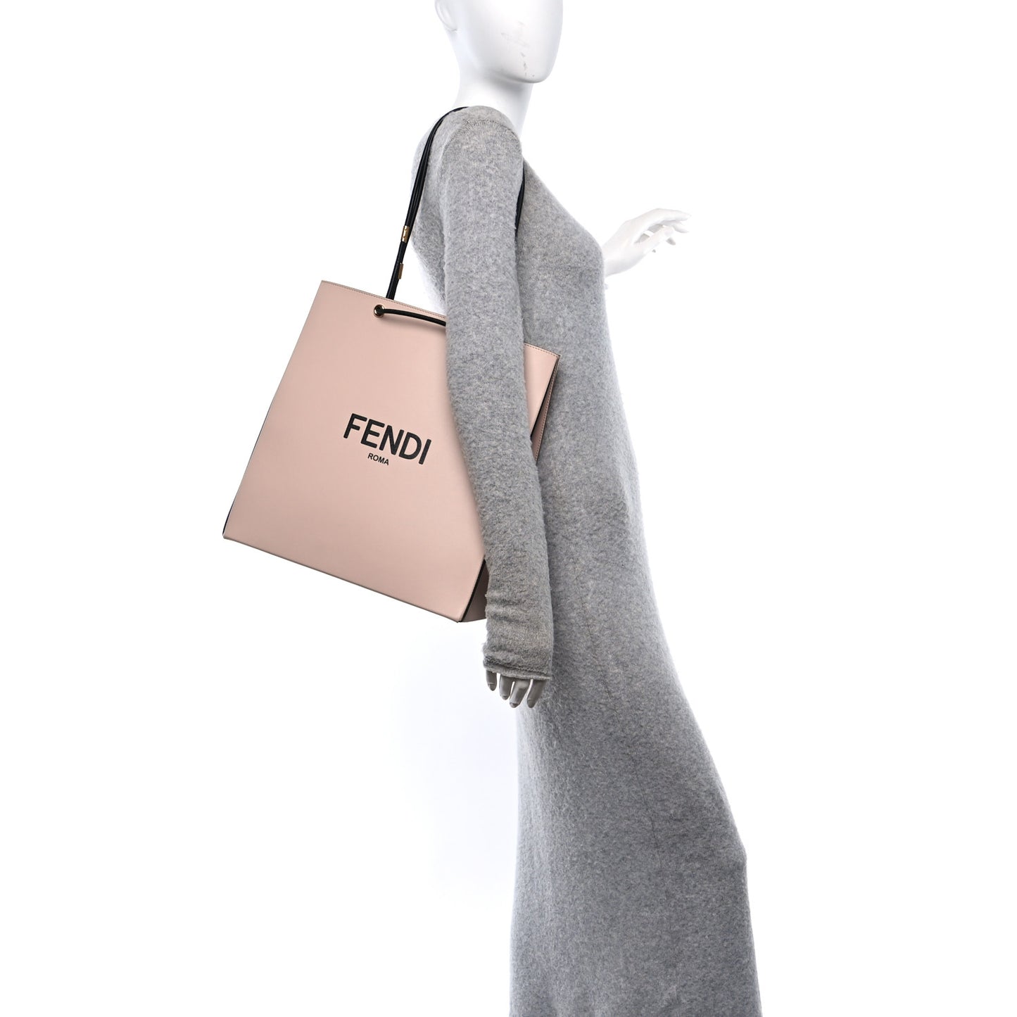 Vitello Fluffy Logo Medium Pack Shopper Tote Rosa Quarzo Black