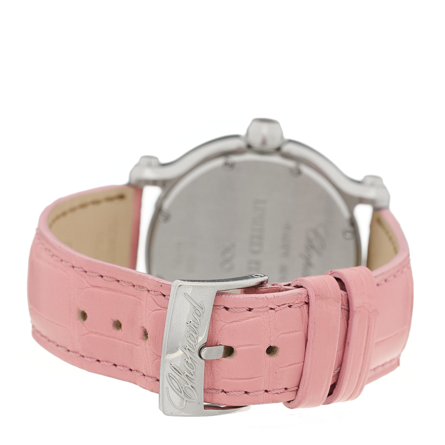 Chopard Stainless Steel Alligator Diamond Pink Sapphire Pink Mother of Pearl 36mm Happy Sport Hearts Quartz Watch 3 of 4