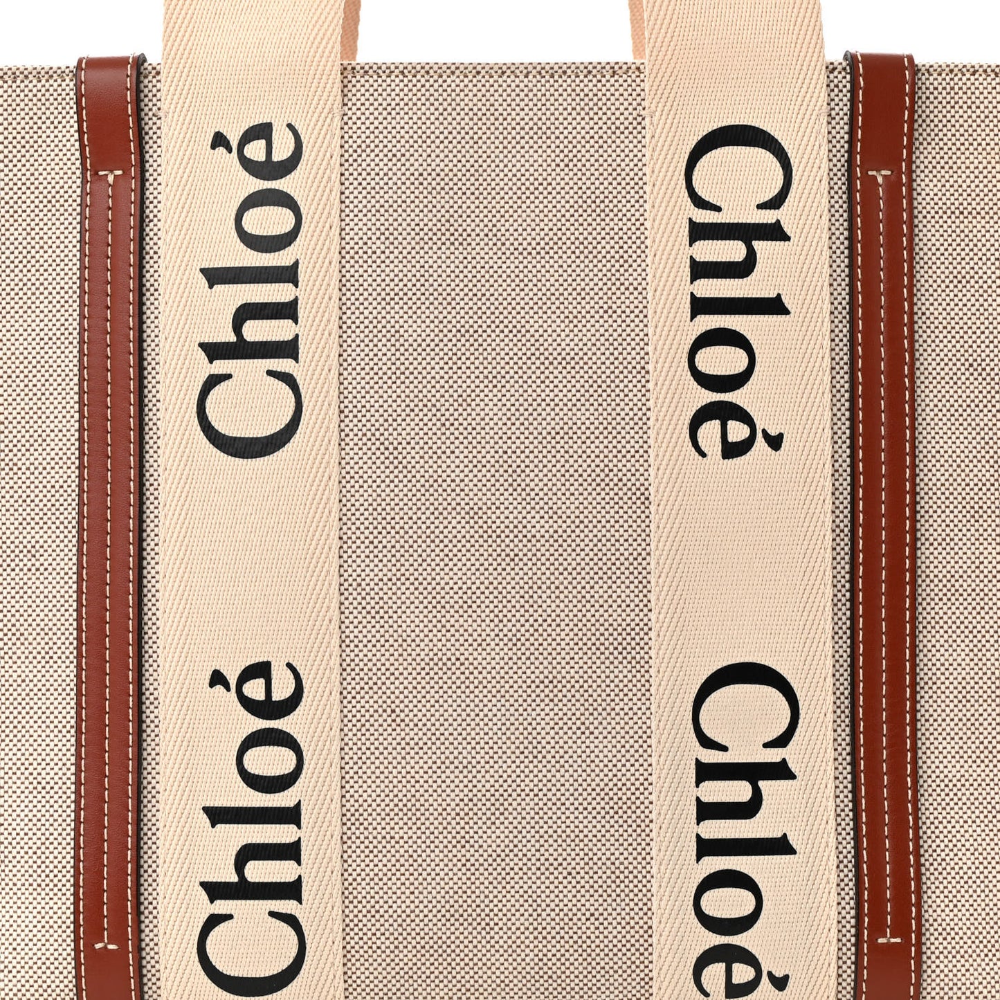 Linen Calfskin Medium Woody Ribbon Tote White Brown