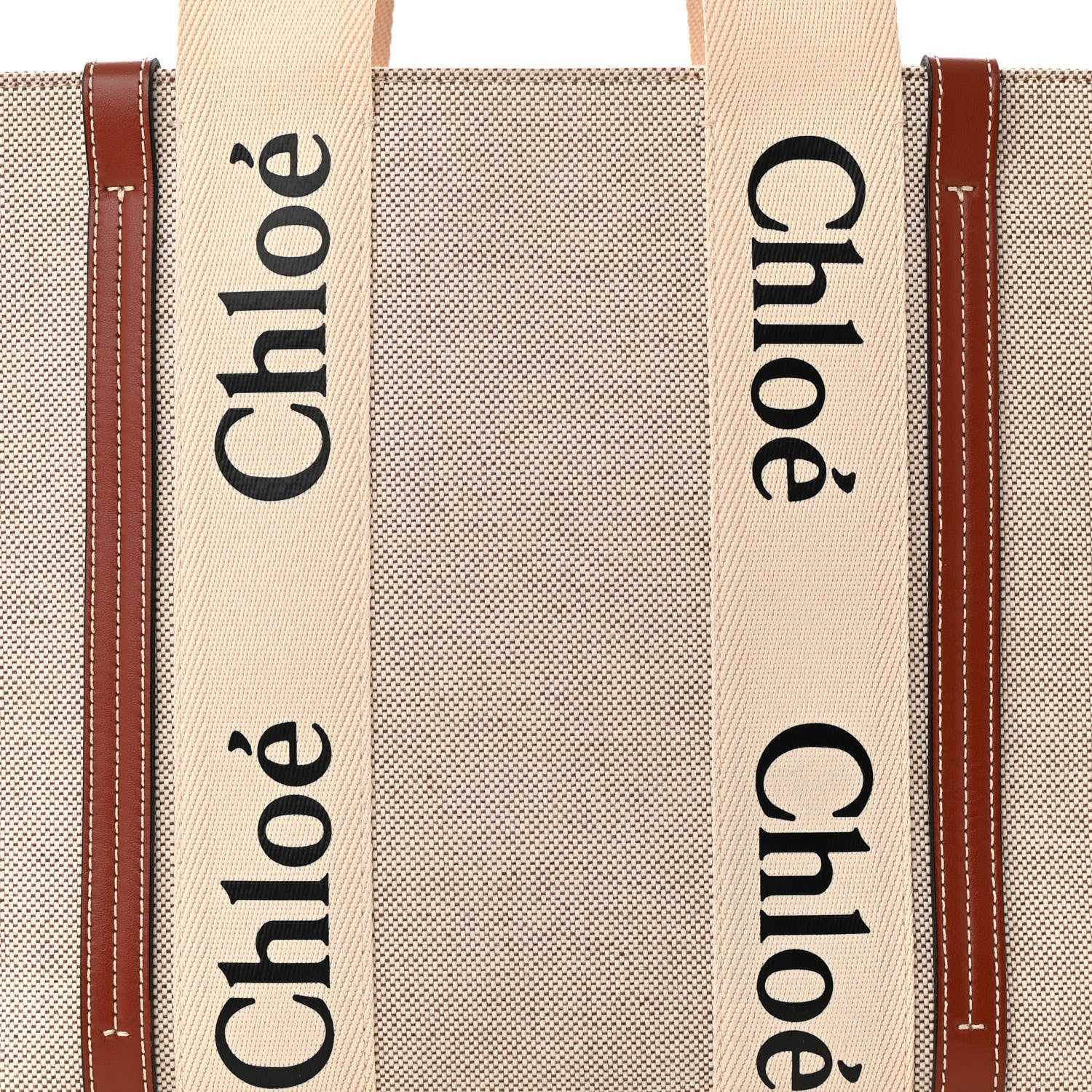 Chloe Linen Calfskin Medium Woody Ribbon Tote White Brown 8 of 10