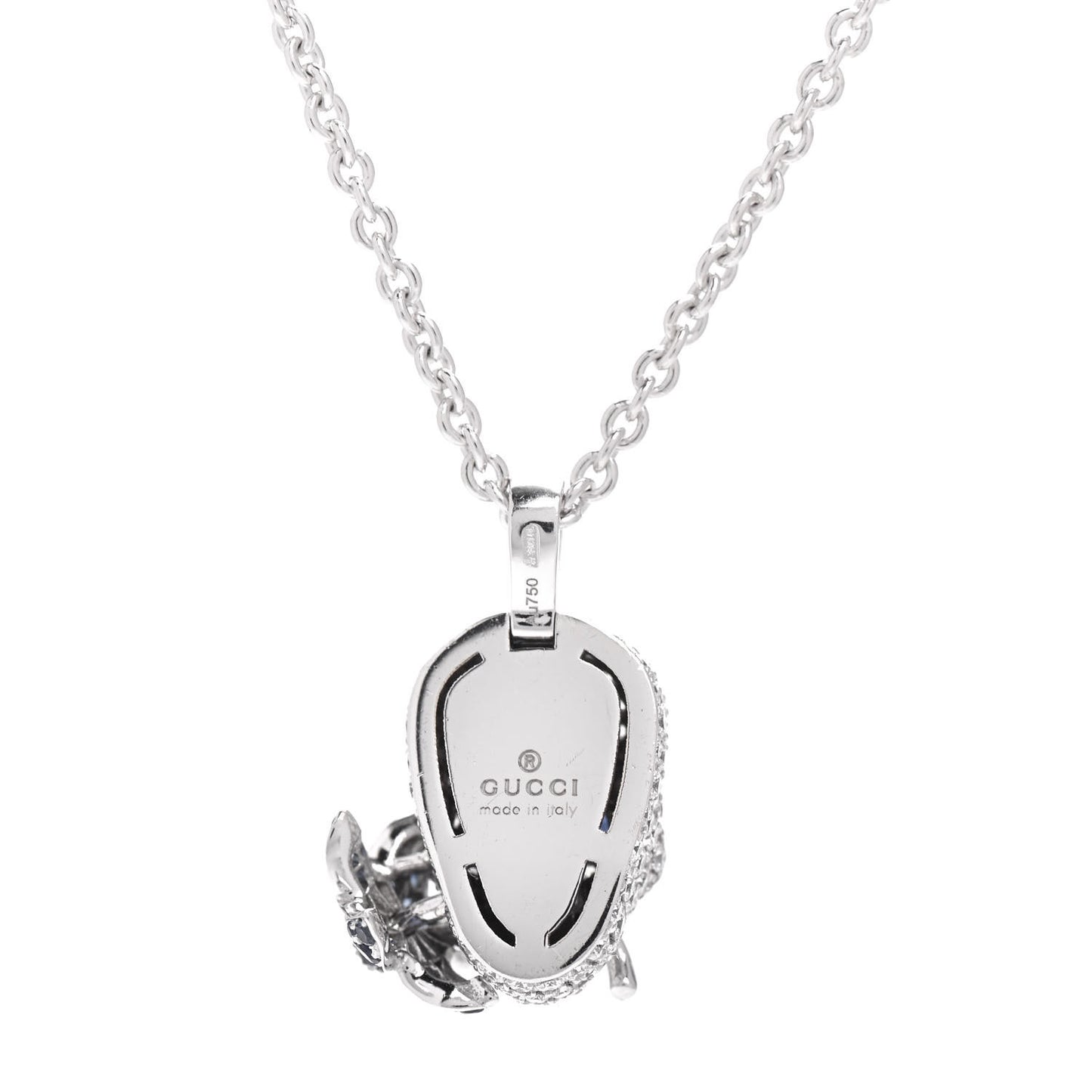 18K White Gold Diamond Blue Sapphire Skull Pendant Necklace