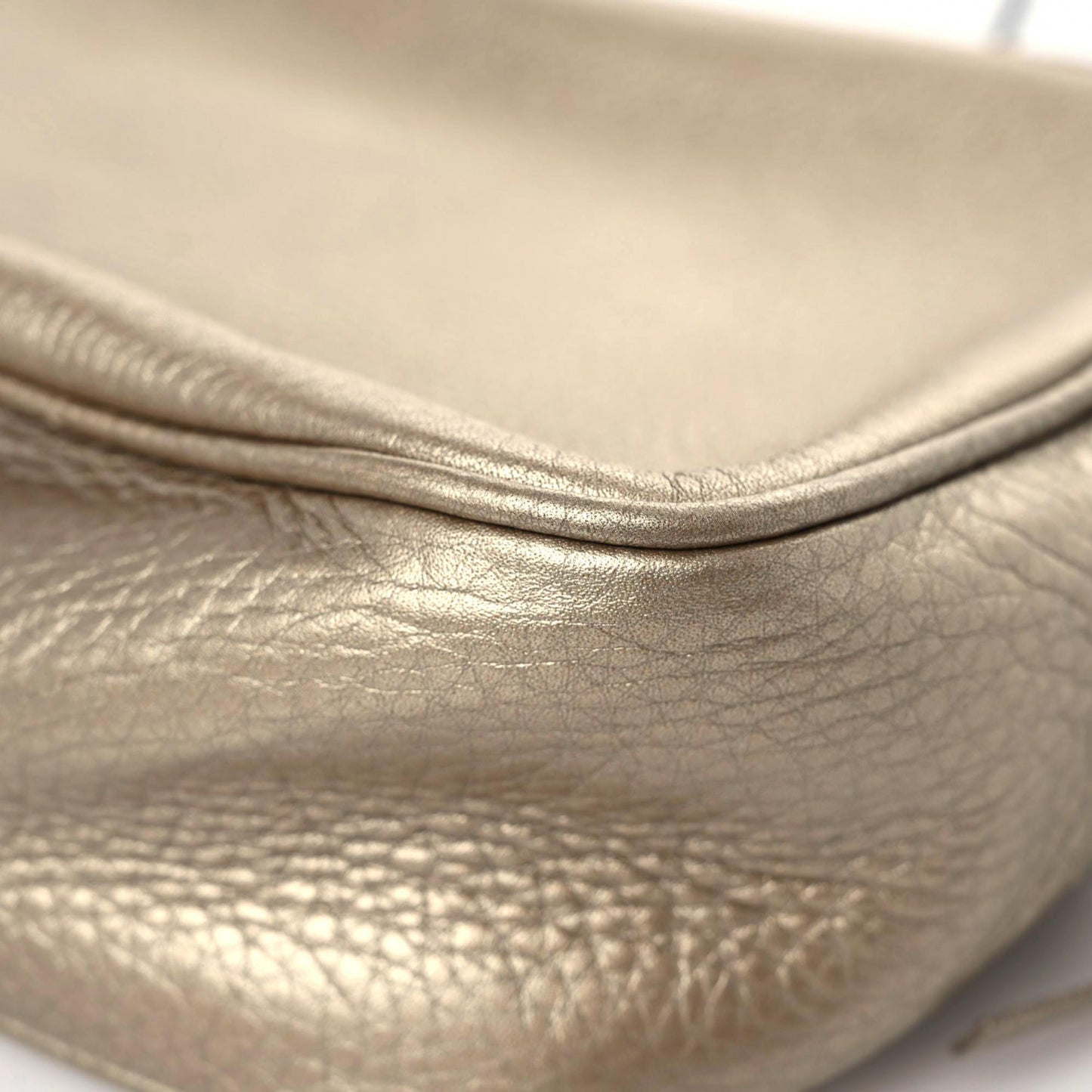 Metallic Pebbled Calfskin Small Soho Disco Bag Golden Beige