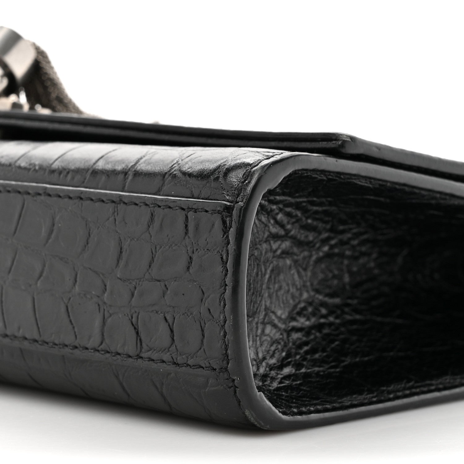 Saint Laurent Calfskin Crocodile Embossed Medium Classic Monogram Kate Tassel Satchel Black 9 of 17