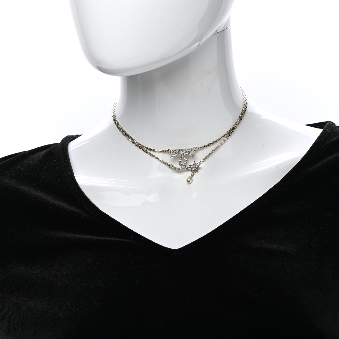 Pearl Crystal CC Star Choker Necklace Gold