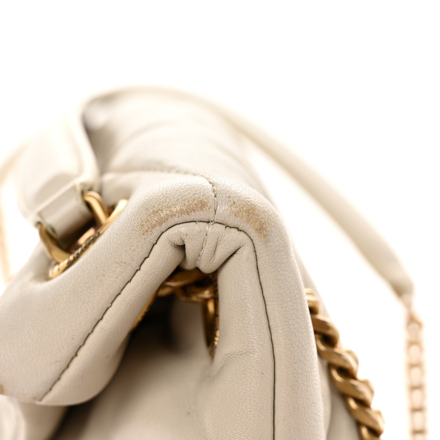 SAINT LAURENT Lambskin Quilted Small Loulou Puffer Monogram Chain Satchel Crema Soft