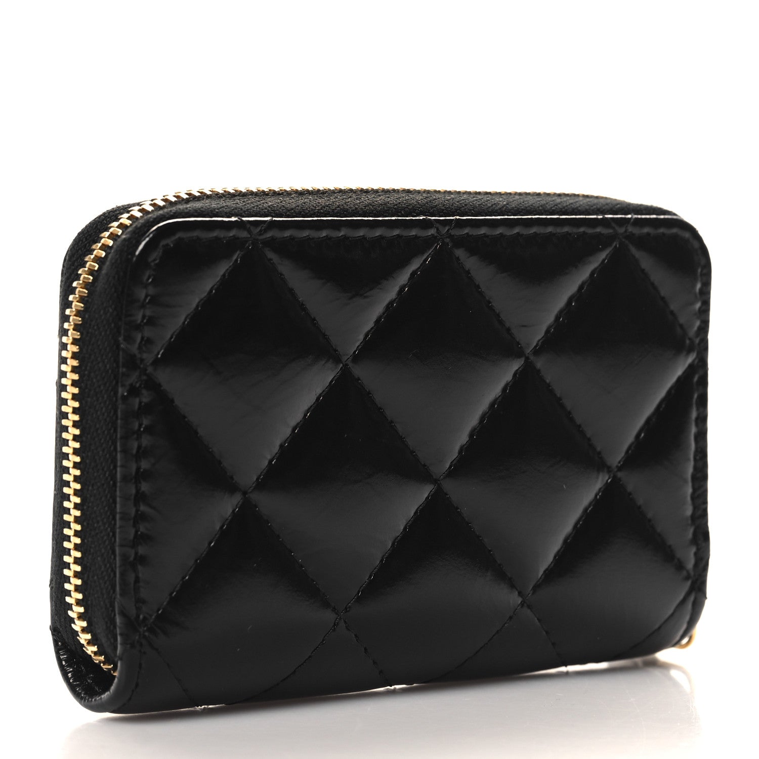 Chanel Shiny Lambskin Quilted Textured CC Zip Coin Purse Black 3 of 8