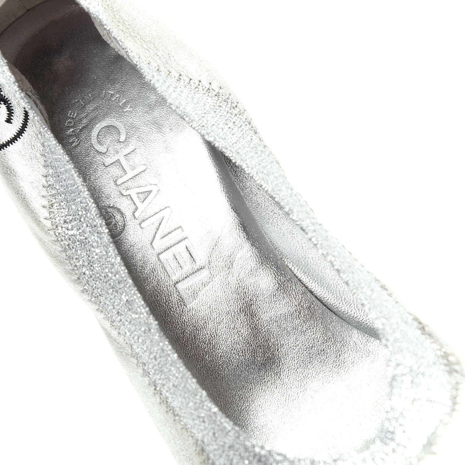 Chanel Metallic Lambskin Patent CC Elastic Stretch Pumps 36.5 Silver Black 8 of 11