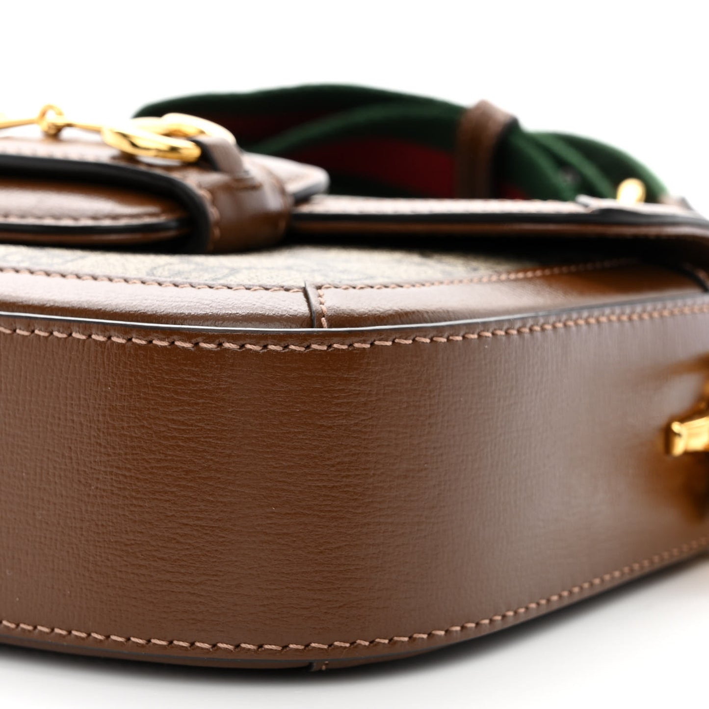 GG Supreme Monogram Azalea Calfskin Web Mini Horsebit 1955 Shoulder Bag Beige Ebony Brown Sugar